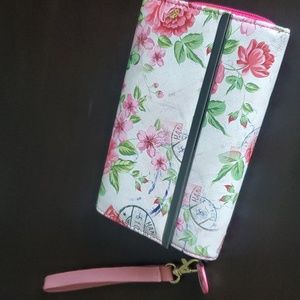 Large Pink Floral Wallet Clutch
